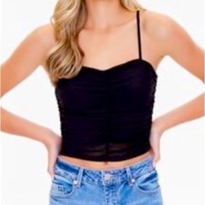 Ruched Mesh Black Tank Top